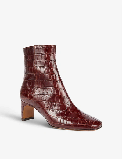 Shop Maje Croc-embossed Leather Ankle Boots