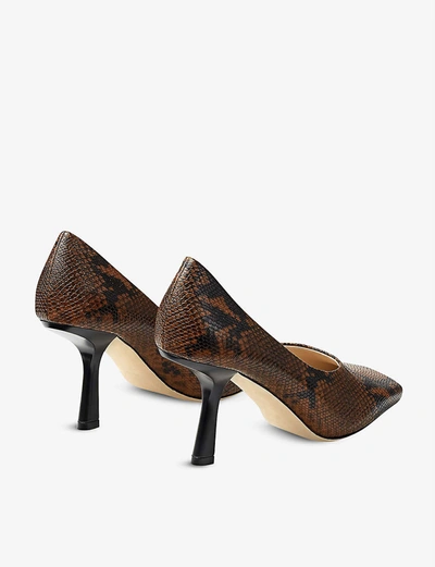 Shop Jimmy Choo Marcela 85 Square-toe Snake-embossed Leather Courts In Cuoio
