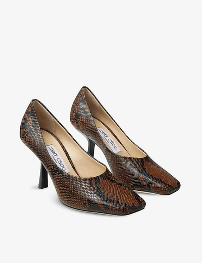 Shop Jimmy Choo Marcela 85 Square-toe Snake-embossed Leather Courts In Cuoio