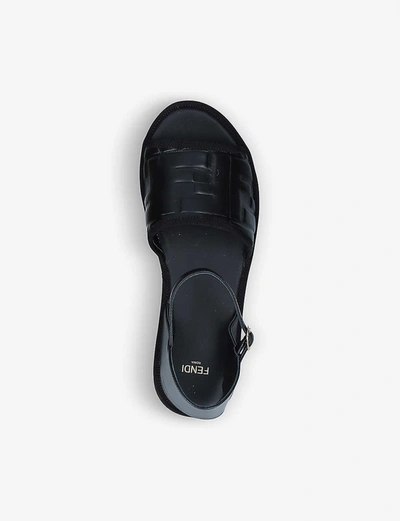 Shop Fendi Logo-embossed Open-toe Leather Espadrilles