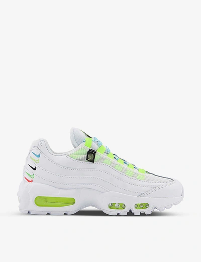 Shop Nike Air Max 95 Suede And Mesh Trainers In White+white+volt+blue+fu