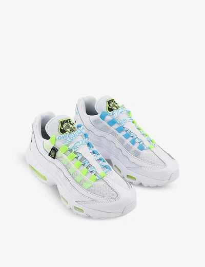 Shop Nike Air Max 95 Suede And Mesh Trainers In White+white+volt+blue+fu