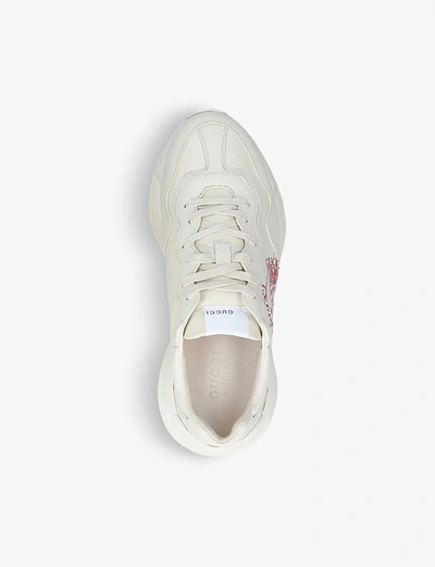 Shop Gucci Men's White/red Men's Rhython Logo-print Leather Trainers