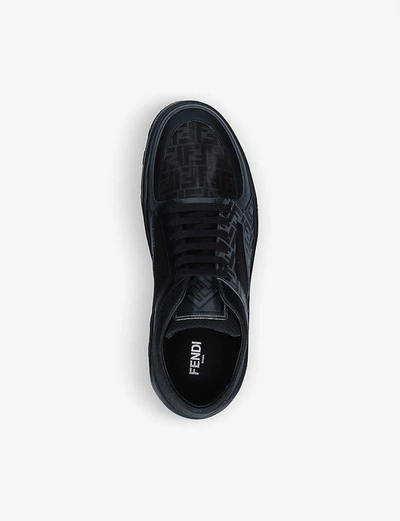 Shop Fendi Logo-print Leather Trainers In Blk/other