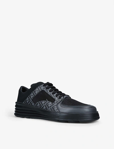Shop Fendi Logo-print Leather Trainers In Blk/other