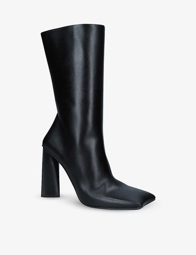 Shop Balenciaga Moon Bootie Square-toe Heeled Leather Boots In Black
