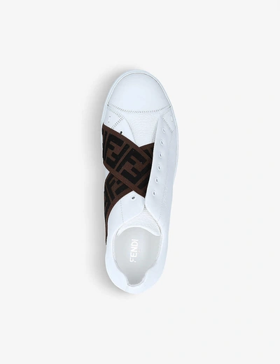 Shop Fendi Mens White/comb Logo-print Leather Trainers 6