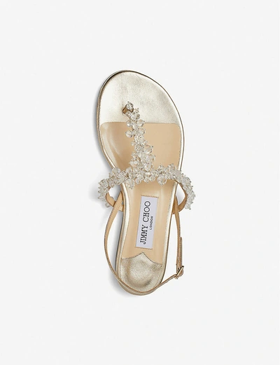 Shop Jimmy Choo Gemima Beaded Leather Sandals In Platinum/crystal