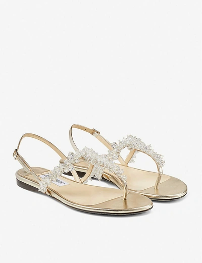 Shop Jimmy Choo Gemima Beaded Leather Sandals In Platinum/crystal