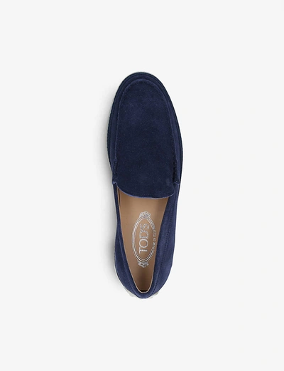 Shop Tod's Tods Men's Navy Raffia-midsole Suede Loafers
