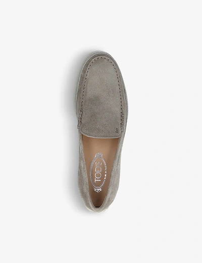 Shop Tod's Raffia-midsole Suede Loafers In Taupe