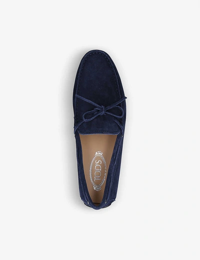 Shop Tod's Mens Navy City Tie-detail Suede Driving Shoes 7