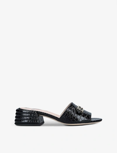 Shop Fendi Womens Black Promenade Croc-embossed Leather Mules 4