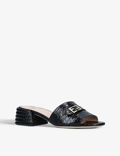 Shop Fendi Womens Black Promenade Croc-embossed Leather Mules 4