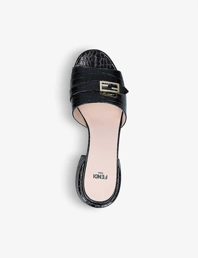 Shop Fendi Womens Black Promenade Croc-embossed Leather Mules 4