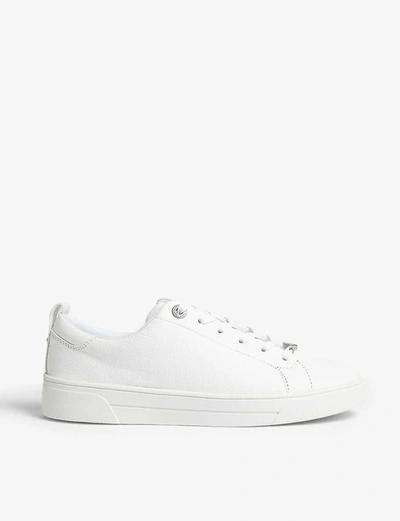 Shop Ted Baker Womens White Tedah Branded Leather Trainers 3