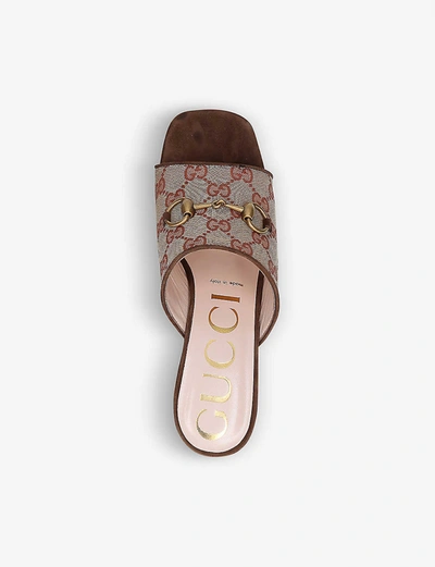 Shop Gucci Houdan Suede And Canvas Mules In Beige Comb