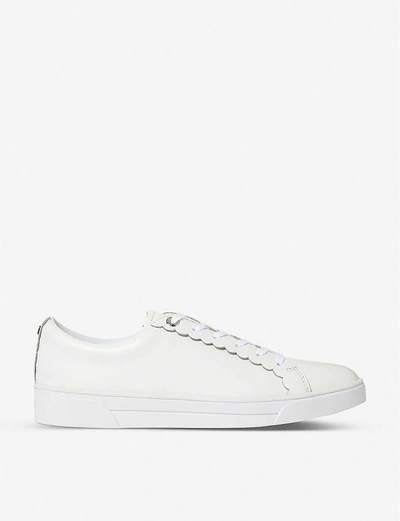 Shop Ted Baker Tilly Scalloped-trim Leather Low-top Trainers In White