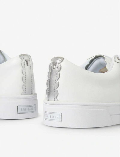 Shop Ted Baker Tilly Scalloped-trim Leather Low-top Trainers In White