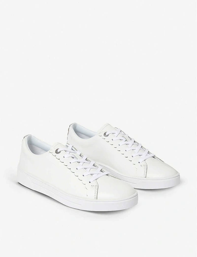 Shop Ted Baker Tilly Scalloped-trim Leather Low-top Trainers In White