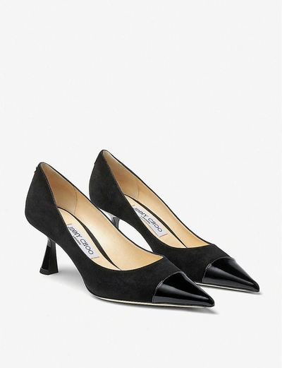Shop Jimmy Choo Womens Black/black Rene 65 Suede And Patent Leather Heeled Courts 4