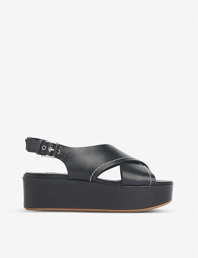 Shop Lk Bennett Sima Slingback Leather Flatforms In Bla-black