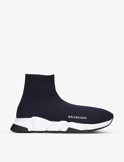 Shop Balenciaga Speed Stretch-knit Trainers In Navy