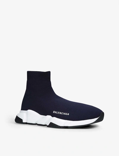 Shop Balenciaga Speed Stretch-knit Trainers In Navy