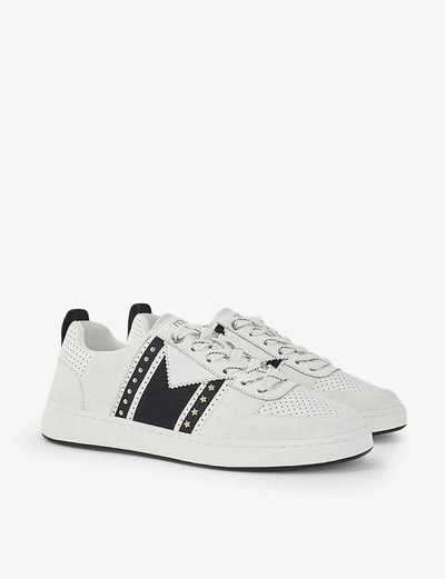 Shop Maje Furious Embellished Suede And Mesh Trainers In White   Black