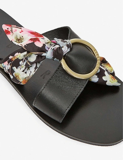 Shop Ted Baker Maliya Scarf-detail Leather Sliders In Black