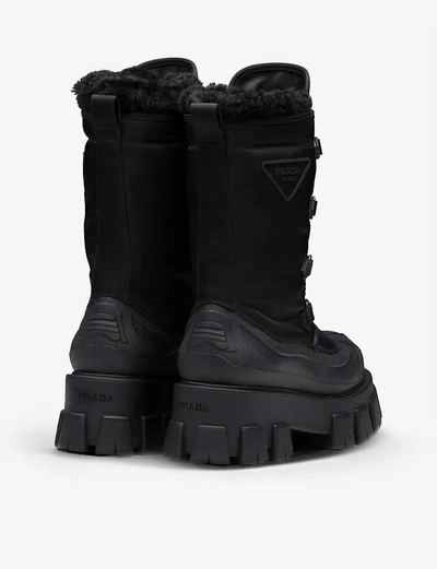 Shop Prada Monolith Leather And Recycled Shell Boots In Black