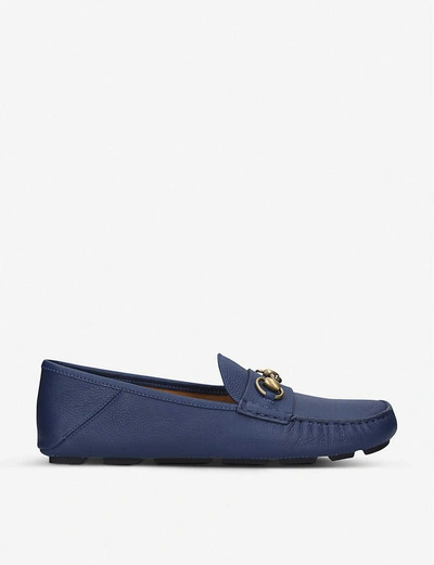 Shop Gucci Noel Brand-embellished Pebbled-leather Driving Shoes In Navy