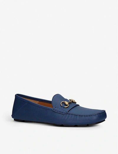 Shop Gucci Noel Brand-embellished Pebbled-leather Driving Shoes In Navy
