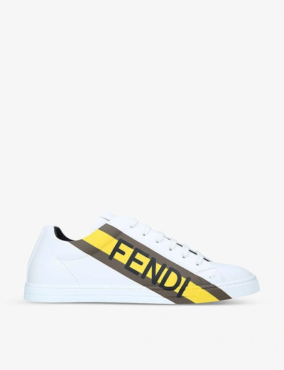 Shop Fendi Logo-print Leather Tennis Trainers