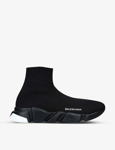 Shop Balenciaga Men's Speed Slip-on Knitted Mid-top Trainers In Black