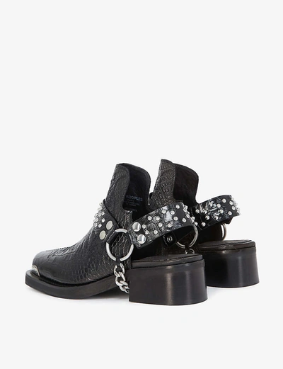Shop The Kooples Chain-trimmed Croc-effect Leather Sandals In Bla01