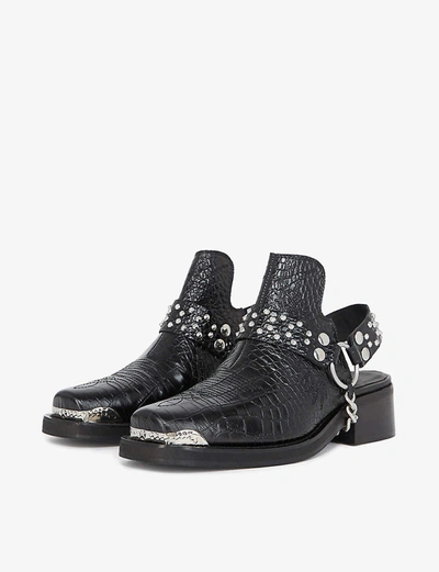 Shop The Kooples Chain-trimmed Croc-effect Leather Sandals In Bla01