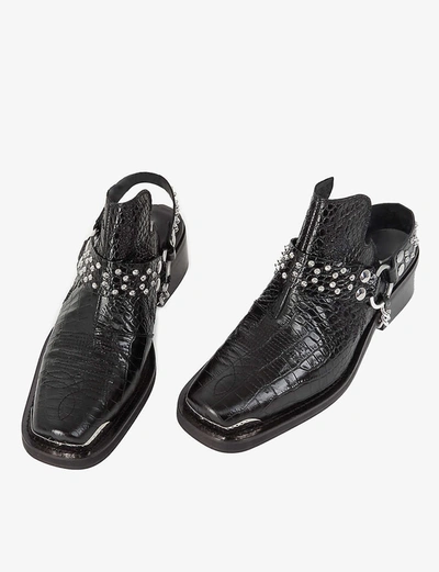 Shop The Kooples Chain-trimmed Croc-effect Leather Sandals In Bla01