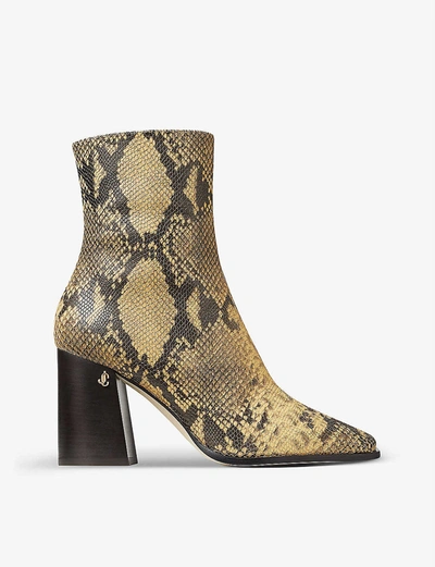 Shop Jimmy Choo Bryelle 85 Snake-print Leather Ankle Boots In Dijon
