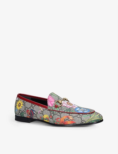 Shop Gucci Jordaan Floral-print Canvas Loafers In Beige+comb