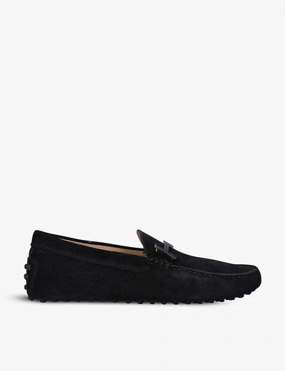 Shop Tod's Double T Suede Driving Shoes In Black