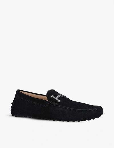 Shop Tod's Double T Suede Driving Shoes In Black