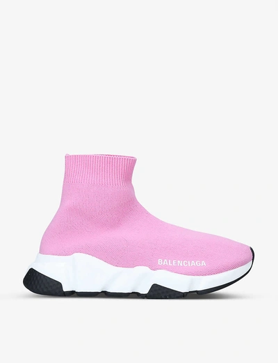 Shop Balenciaga Womens Pink Comb Women's Speed Woven Mid-top Trainers 1