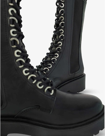Shop Maje Furry Lace-up Leather Boots