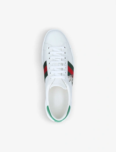 Shop Gucci Men's New Ace Animal-patch Leather Low-top Trainers In White/oth
