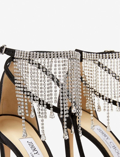 Shop Jimmy Choo Bijou 100 Crystal-embellished Suede Heeled Sandals In Black/crystal