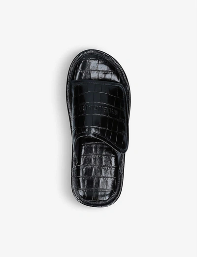 Shop Balenciaga Home Croc-embossed Leather Sliders In Black