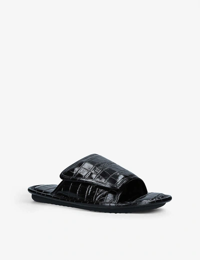 Shop Balenciaga Home Croc-embossed Leather Sliders In Black