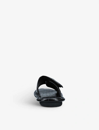 Shop Balenciaga Home Croc-embossed Leather Sliders In Black