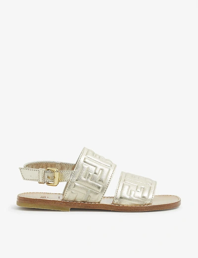 Shop Fendi Ff Embossed Leather Sandals 7-9 Years